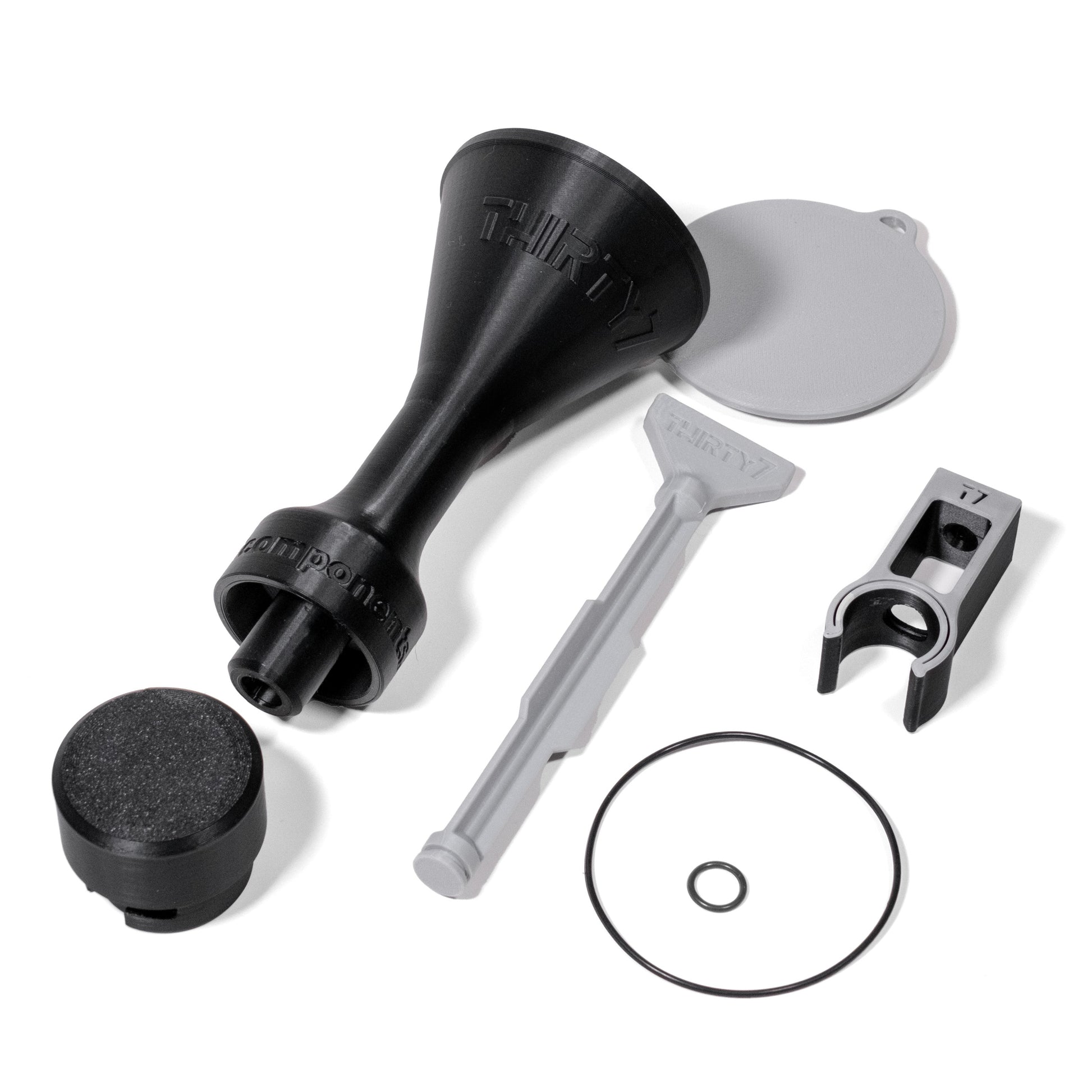 A break down of a KTM 2 stroke funnel on a white background